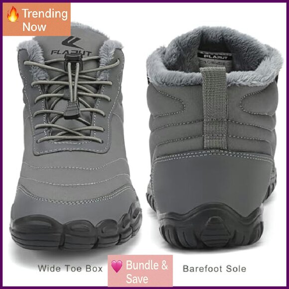 Fur Lined Snow Boots Wide Toe Box Zero Drop Winter Warm Ankle Sneakers - Picture 6 of 8